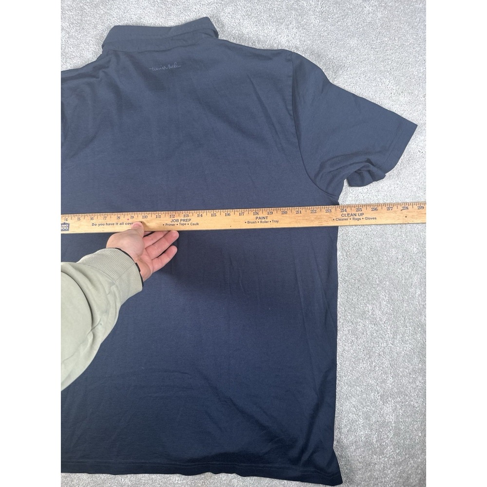 Travis Mathew Golf Polo Shirt XXL Navy Blue Bandana Roadrunner Sleeve Logo Euc - Picture 8 of 10